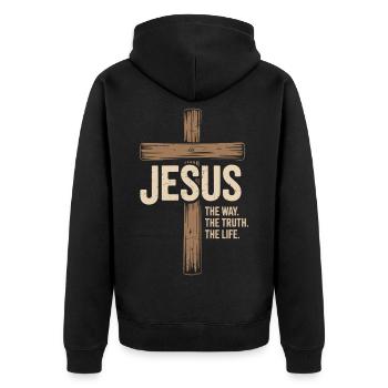 Jesus Der Weg Die Wahrheit Das Leben Christlich - Unisex Premium Bio Zip Hoodie - Schwarz - Hinten - Nico (187cm)