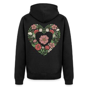 Motif de fleurs botaniques en forme de cœur floral - Veste à capuche bio Premium Unisexe - noir - Dos - Nico (187cm)