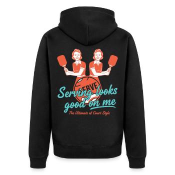 Pickleball-lustiger Pickleball-Pickleball - Unisex Premium Bio Zip Hoodie - Schwarz - Hinten - Nico (187cm)