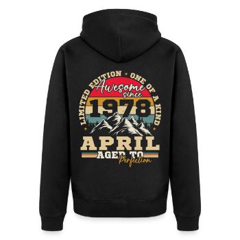 April 1978 Vintage-Geburtstagsgeschenk - Unisex Premium Bio Zip Hoodie - Schwarz - Hinten - Nico (187cm)