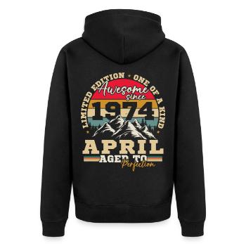 April 1974 Vintage-Geburtstagsgeschenk - Unisex Premium Bio Zip Hoodie - Schwarz - Hinten - Nico (187cm)