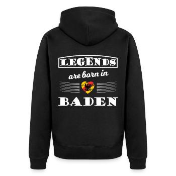 Legenden geboren in Baden - Unisex Premium Bio Zip Hoodie - Schwarz - Hinten - Nico (187cm)