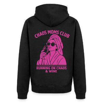 Chaos Moms Club Wine Shirt Funny Mom - Unisex Premium Bio Zip Hoodie - Schwarz - Hinten - Nico (187cm)