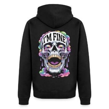 T-shirt de crâne Streetwear Crâne - Je vais bien - Veste à capuche bio Premium Unisexe - noir - Dos - Nico (187cm)
