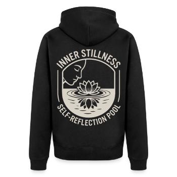 Lotus Inner Stillness Achtsamkeit Lotusblüte - Unisex Premium Bio Zip Hoodie - Schwarz - Hinten - Nico (187cm)
