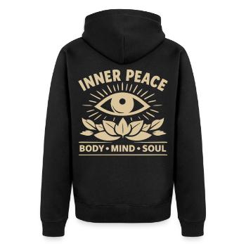 Inner Peace Body Mind Soul Auge - Unisex Premium Bio Zip Hoodie - Schwarz - Hinten - Nico (187cm)