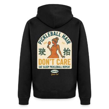 Pickleball-Haare kümmern sich nicht Liebe Pickleball Lustig - Unisex Premium Bio Zip Hoodie - Schwarz - Hinten - Nico (187cm)