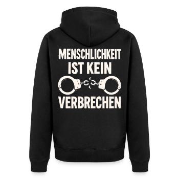 Menschlichkeit ist kein Verbrechen - Unisex Premium Bio Zip Hoodie - Schwarz - Hinten - Nico (187cm)