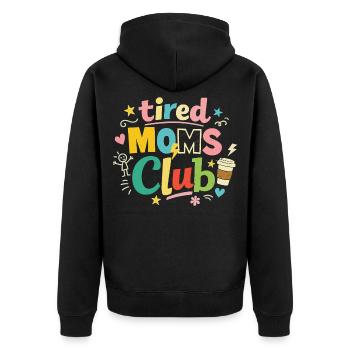 Müde Mamas Club - Kaffee Mama Humor - Unisex Premium Bio Zip Hoodie - Schwarz - Hinten - Nico (187cm)