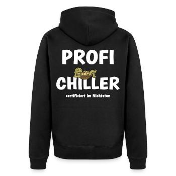 Profi Chiller Schildkröte zertifiziert im Nichtstu - Unisex Premium Bio Zip Hoodie - Schwarz - Hinten - Nico (187cm)