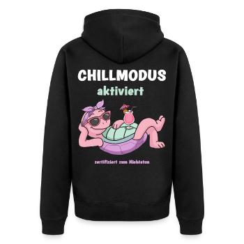 Schildkröte Chillmodus aktiviert: Pinke Lounge - Unisex Premium Bio Zip Hoodie - Schwarz - Hinten - Nico (187cm)