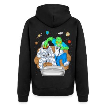 Alien Astronaut Gaming-Shirt - Unisex Premium Bio Zip Hoodie - Schwarz - Hinten - Nico (187cm)