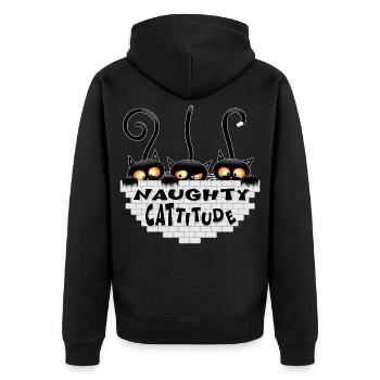 "Naughty Cattitude" Funny three Cute Black Cats  - Unisex Premium Organic Zip Hoodie - black - Back - Nico (187cm)