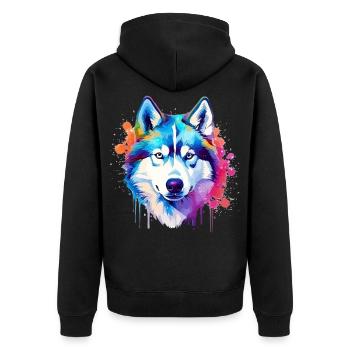 Art coloré de chien Husky éclaboussant - Veste à capuche bio Premium Unisexe - noir - Dos - Nico (187cm)
