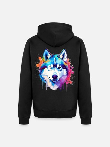 Bunte Husky-Hunde-Splash-Art - Unisex Premium Bio Zip Hoodie - Schwarz
