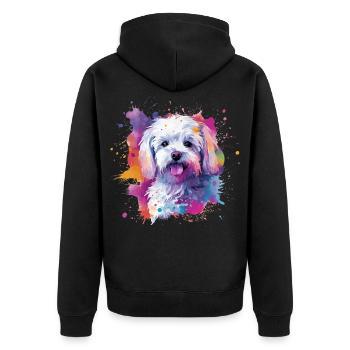 Maltesische bunte Hunde-Splash-Kunst - Unisex Premium Bio Zip Hoodie - Schwarz - Hinten - Nico (187cm)