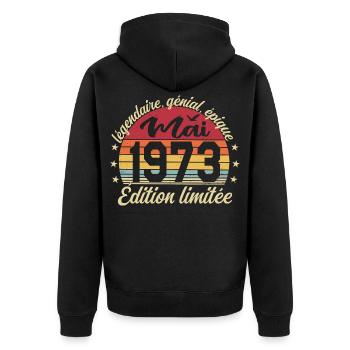 les légendes sont nées mai 1973 - Veste à capuche bio Premium Unisexe - noir - Dos - Nico (187cm)