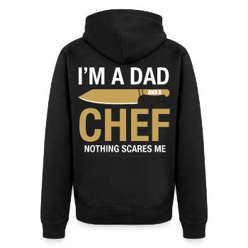 Dad and Chef Nothing Scares Me - Unisex Premium Bio Zip Hoodie - Schwarz - Hinten - Nico (187cm)