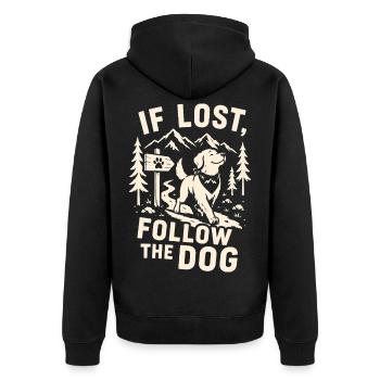 Wenn Sie sich verloren haben, folgen Sie dem Hunde-Wanderdesign. - Unisex Premium Bio Zip Hoodie - Schwarz - Hinten - Nico (187cm)