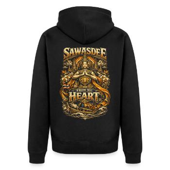 Thailand Thai Pride Sawasdee From My Heart - Unisex Premium Bio Zip Hoodie - Schwarz - Hinten - Nico (187cm)
