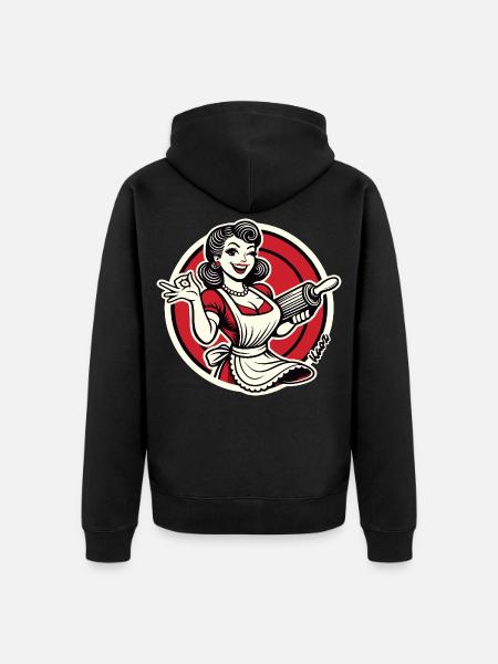 Retro-Diner-Kellnerin mit Nudelholz - Unisex Premium Bio Zip Hoodie - Schwarz