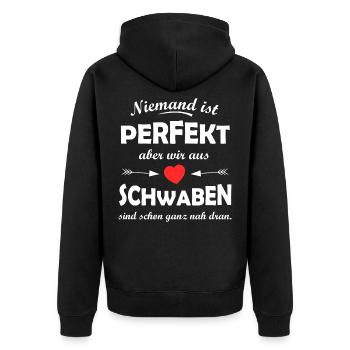 Niemand ist perfekt Schwabenhumor - Unisex Premium Bio Zip Hoodie - Schwarz - Hinten - Nico (187cm)