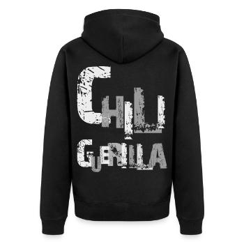 Chili Grunge Typography, Chiliguerilla - Unisex Premium Bio Zip Hoodie - Schwarz - Hinten - Nico (187cm)
