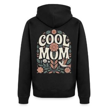Cool Mom Retro Blumen Motiv Floral - Unisex Premium Bio Zip Hoodie - Schwarz - Hinten - Nico (187cm)