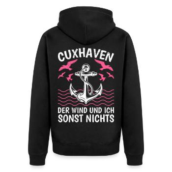 CUXHAVEN DER WIND UND ICH SONST NICHTS Lustig - Unisex Premium Bio Zip Hoodie - Schwarz - Hinten - Nico (187cm)