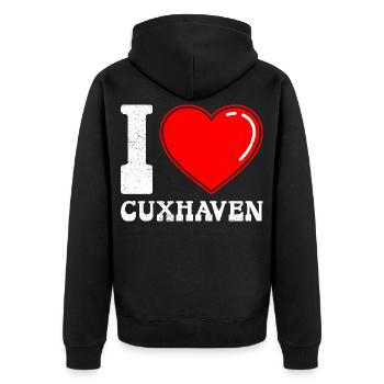 Nordsee Urlaub ICH LIEBE CUXHAVEN Lustiges - Unisex Premium Bio Zip Hoodie - Schwarz - Hinten - Nico (187cm)