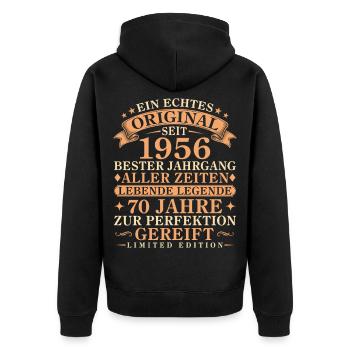 Echtes Original seit 1956 – 70. Geburtstag - Unisex Premium Bio Zip Hoodie - Schwarz - Hinten - Nico (187cm)