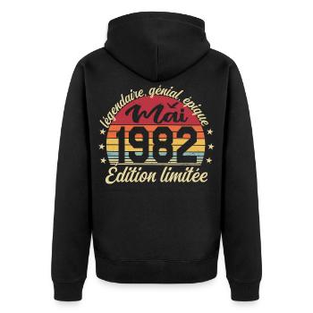 les légendes sont nées mai 1982 - Veste à capuche bio Premium Unisexe - noir - Dos - Nico (187cm)