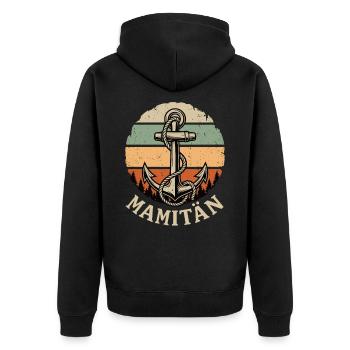 Mamitän Shirt Mama Anker Geschenk Muttertag Retro - Unisex Premium Bio Zip Hoodie - Schwarz - Hinten - Nico (187cm)