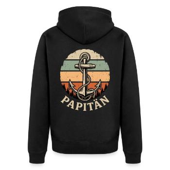 Papitän Shirt Papa Anker Geschenk Vatertag Retro - Unisex Premium Bio Zip Hoodie - Schwarz - Hinten - Nico (187cm)