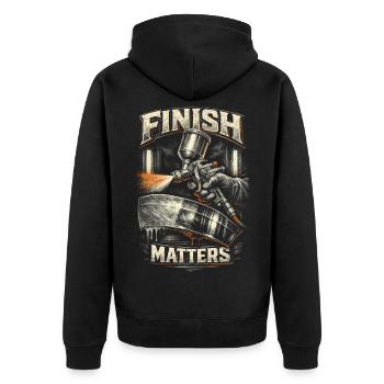 Fahrzeuglackierer Autolackierer Finish Matters - Unisex Premium Bio Zip Hoodie - Schwarz - Hinten - Nico (187cm)