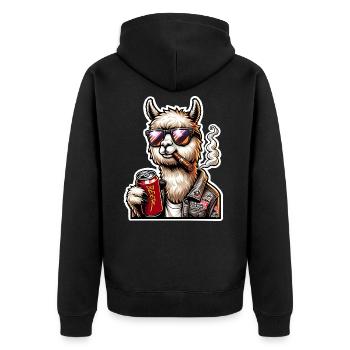 Alpaka Party Bier  - Unisex Premium Bio Zip Hoodie - Schwarz - Hinten - Nico (187cm)