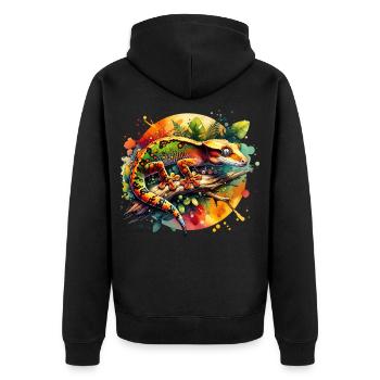 Kronengecko Geschenk - Unisex Premium Bio Zip Hoodie - Schwarz - Hinten - Nico (187cm)
