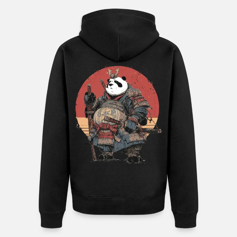 Panda samouraï en armure solide - Veste à capuche bio Premium Unisexe - noir