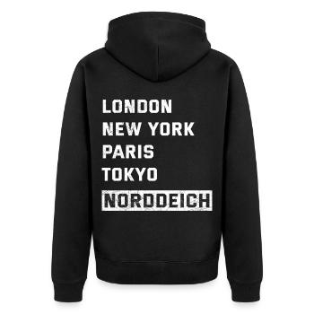 Vacances de la mer du Nord LONDRES, NEW YORK, PARIS NORDDEICH - Veste à capuche bio Premium Unisexe - noir - Dos - Nico (187cm)