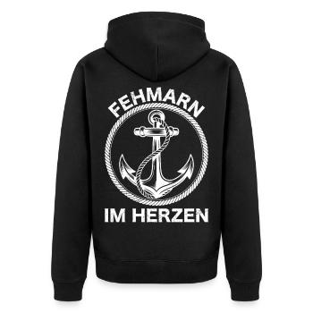 Ostsee FEHMARN IM HERZEN Fehmarn Souvenier - Unisex Premium Bio Zip Hoodie - Schwarz - Hinten - Nico (187cm)