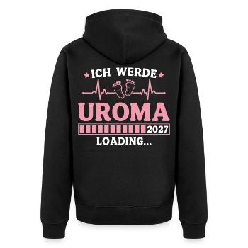 Ich werde Uroma 2027 – Werdende Urgroßmutter - Unisex Premium Bio Zip Hoodie - Schwarz - Hinten - Nico (187cm)