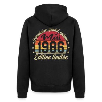 les légendes sont nées mai 1986 - Veste à capuche bio Premium Unisexe - noir - Dos - Nico (187cm)