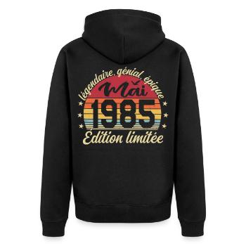les légendes sont nées mai 1985 - Veste à capuche bio Premium Unisexe - noir - Dos - Nico (187cm)