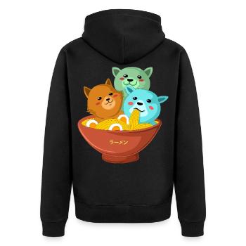 Kawaii Three Cats Ramen Shirt - Unisex Premium Organic Zip Hoodie - black - Back - Nico (187cm)