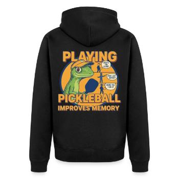 Pickleball-Spielen verbessert das Gedächtnis Lustiger Spieler - Unisex Premium Bio Zip Hoodie - Schwarz - Hinten - Nico (187cm)