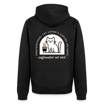 Katzenvater, lustiger Kaffeeliebhaber - Unisex Premium Bio Zip Hoodie - Schwarz - Hinten - Nico (187cm)