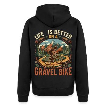 Aventure nature de gravel bike Life Is Better - Veste à capuche bio Premium Unisexe - noir - Dos - Nico (187cm)