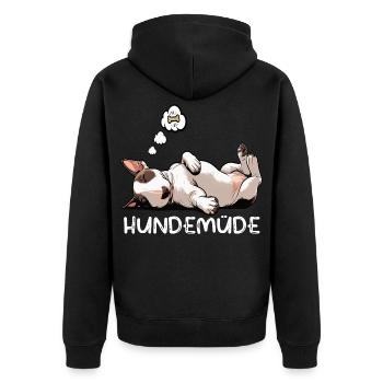 Hundemüde Miniatur Bullterrier Bully Bullterrier - Unisex Premium Bio Zip Hoodie - Schwarz - Hinten - Nico (187cm)