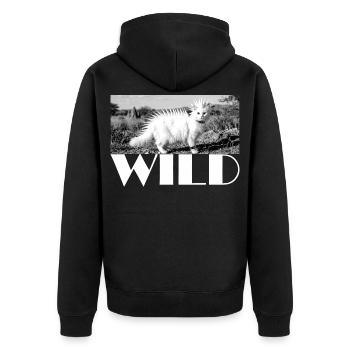 Wilde punkige Katze mit Stachelmähne wild - Unisex Premium Bio Zip Hoodie - Schwarz - Hinten - Nico (187cm)