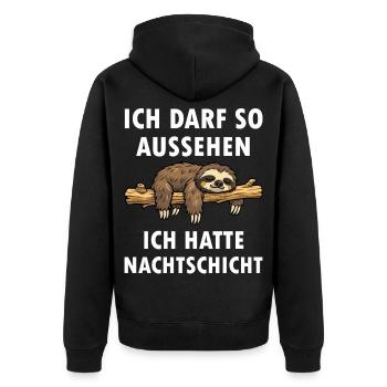 Ich darf so aussehen hatte Nachtschicht Faultier - Unisex Premium Bio Zip Hoodie - Schwarz - Hinten - Nico (187cm)